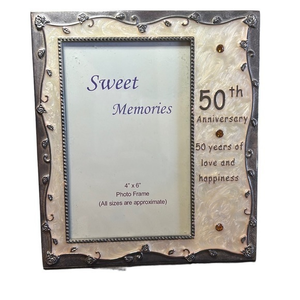 Elegance 50th‎ Anniversary 4” x 6” photo frame silver plated and pearl